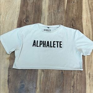 Alphalete Cream Crop Top with Black Lettering